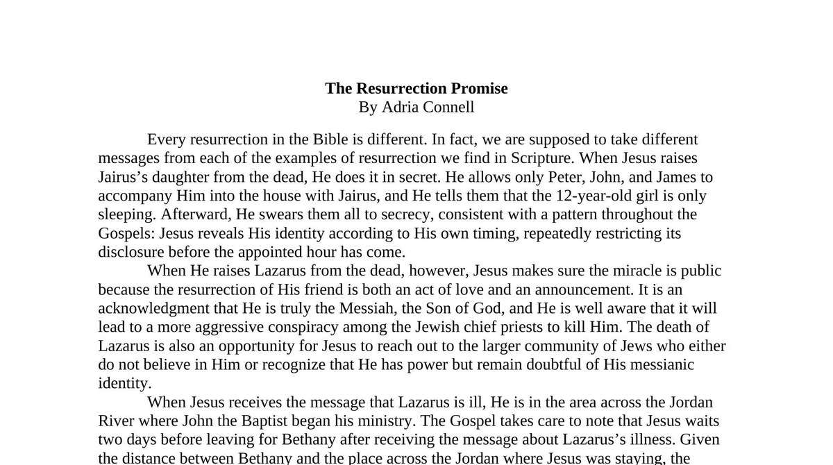 First page of the essay The Resurrection Promise