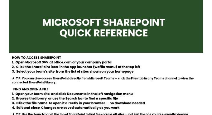 Header of the Microsoft SharePoint Quick Reference Guide